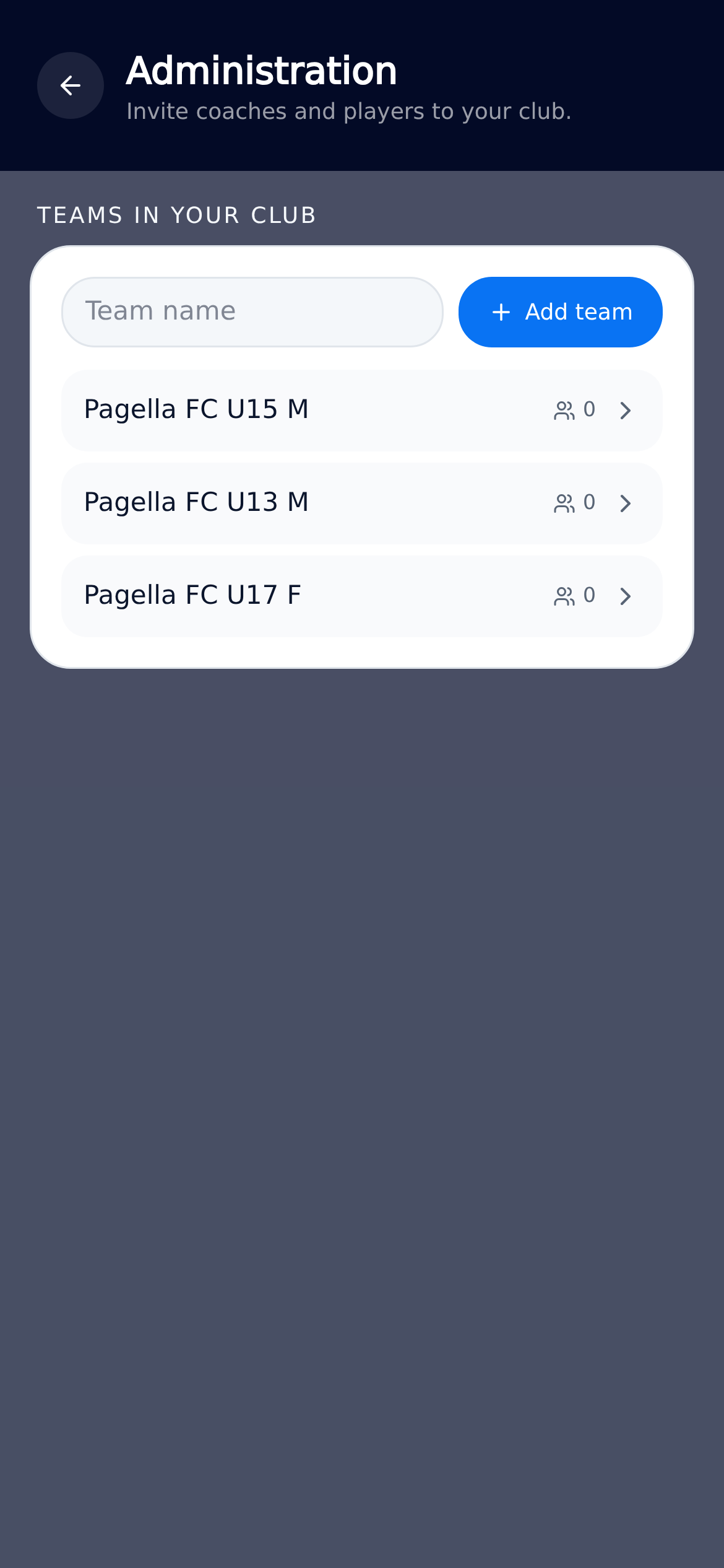 Club administrator controls